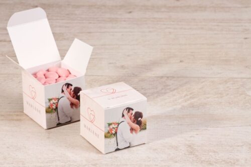 Boîte cube mariage marbre rose